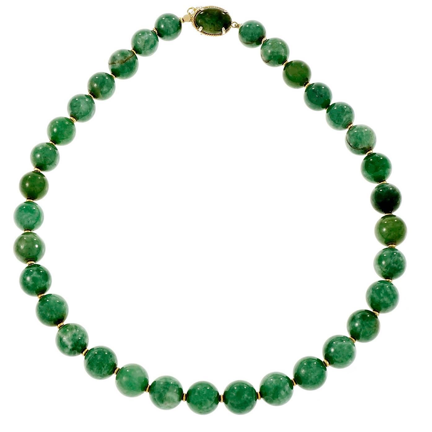 Natural Large Jadeite Jade Bead Gold Necklace