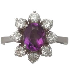 1960s 1.21 Carat Amethyst and 0.95 Carat Diamond, 14k White Gold Dress Ring