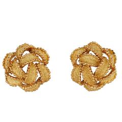 18ct yellow gold textured leaf motif cluster earclips