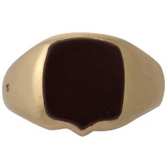 Antique Victorian 1890s Agate and 18k Yellow Gold Signet Ring 1