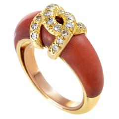 Vintage Cartier Diamond Coral Yellow Gold Band Ring