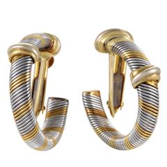 Cartier 1980s Yellow Gold Stainless Steel Hoop Earrings 6