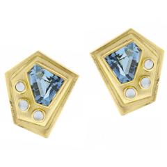 Burle-Marx Blue Topaz and Moonstone Earrings