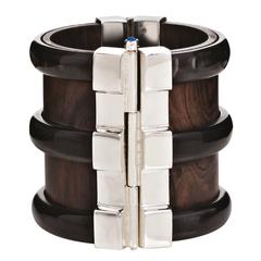 Fouche Horn Sapphire Wood Silver Cuff Bracelet