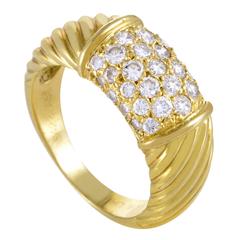 Van Cleef & Arpels Partial Diamond Pave Ridged Gold Band Ring