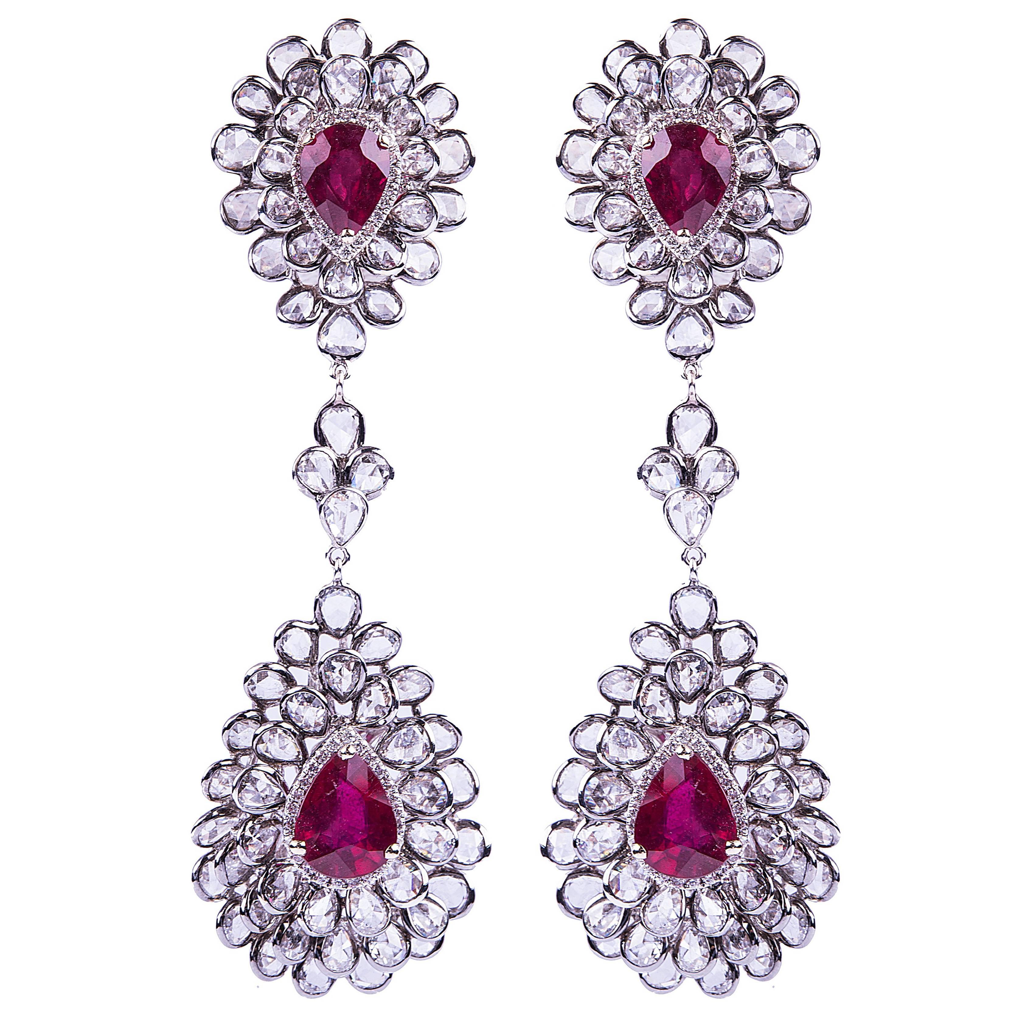 Ruby and Rose Cut Diamond Earrings For Sale