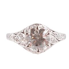 1.35 Carat Old European Cut Diamond Platinum Engagement Ring