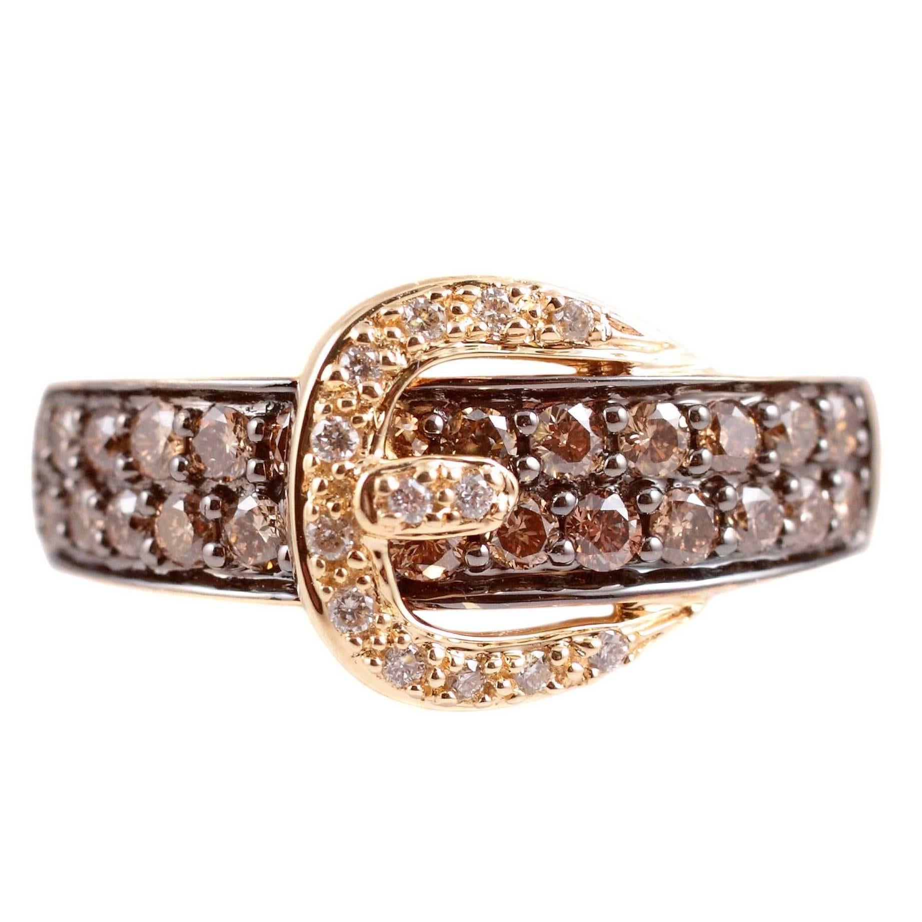 LeVian Brown Diamond Gold Buckle Ring