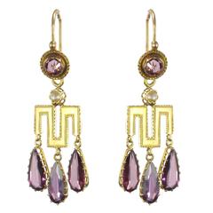 Antique French Louis-Philippe Fine Pearl Garnet Gold Earrings 