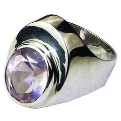 Rose Quartz Bezel set in Handmade Sterling Silver Ring 10