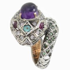 Vintage Luise Amethyst Emerald Ruby Diamond Gold Snake Ring