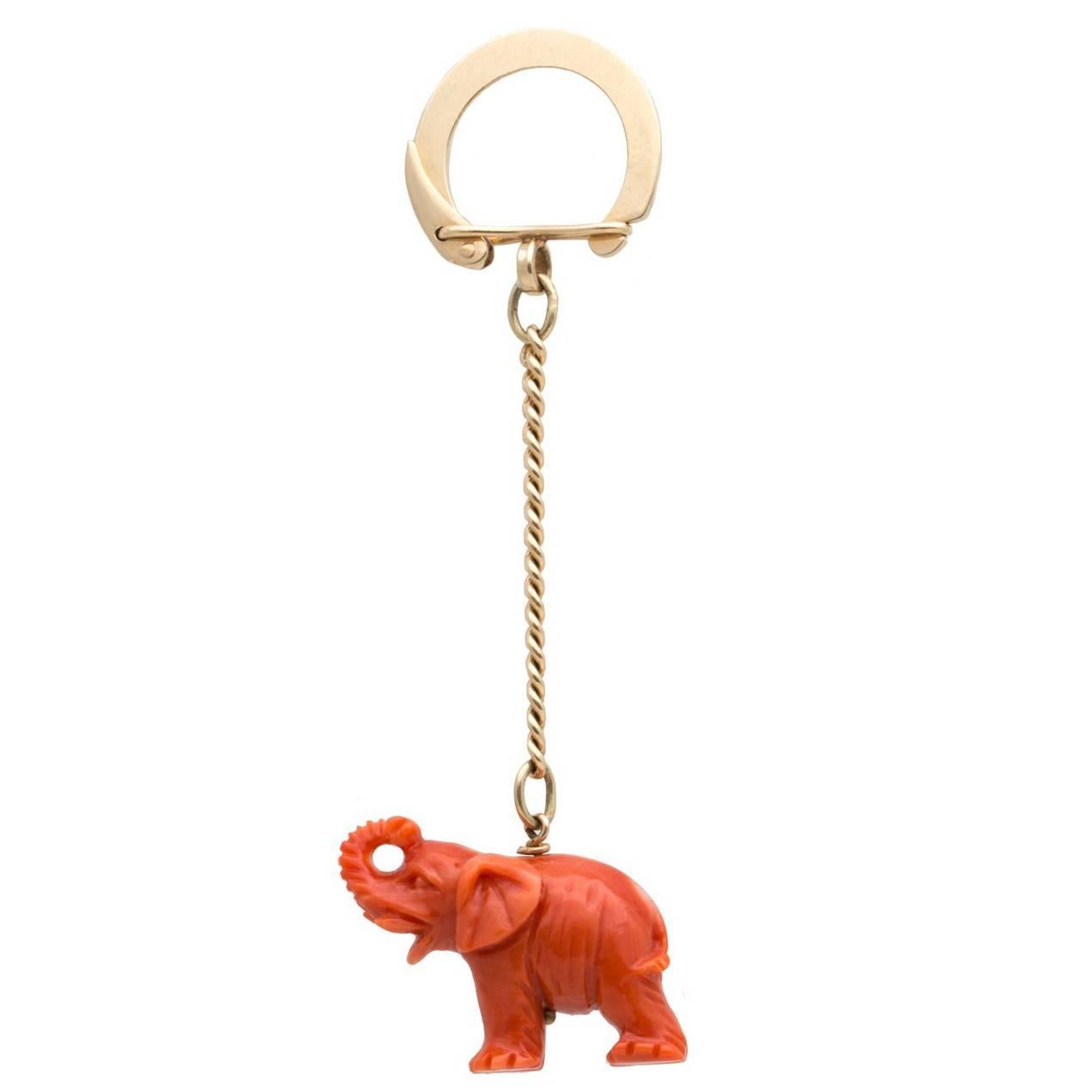 Cartier Coral Gold Elephant Keychain For Sale