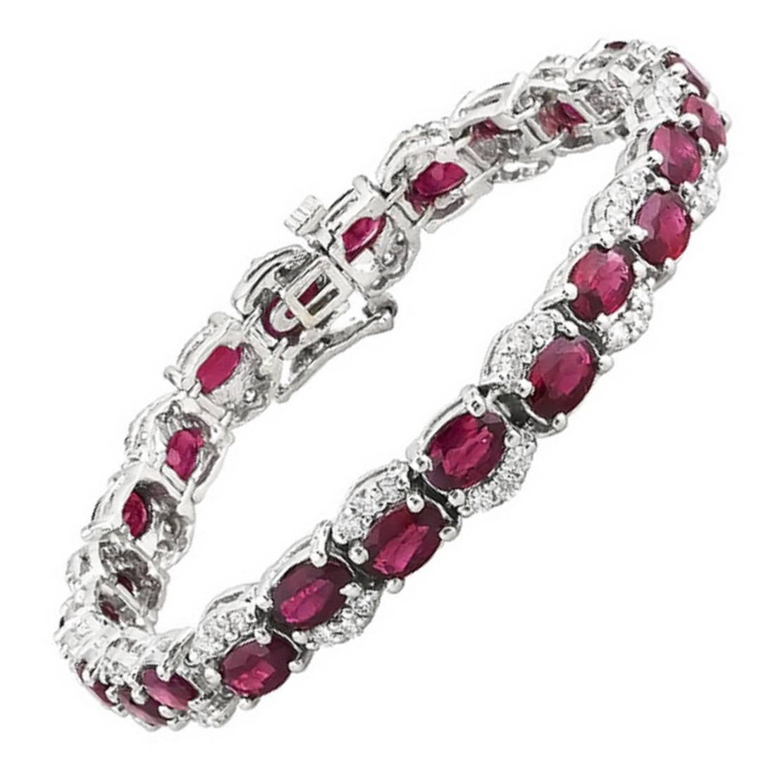 Oval Shape Burmese Ruby and Diamond Tennis Bracelet 25.74 Carat