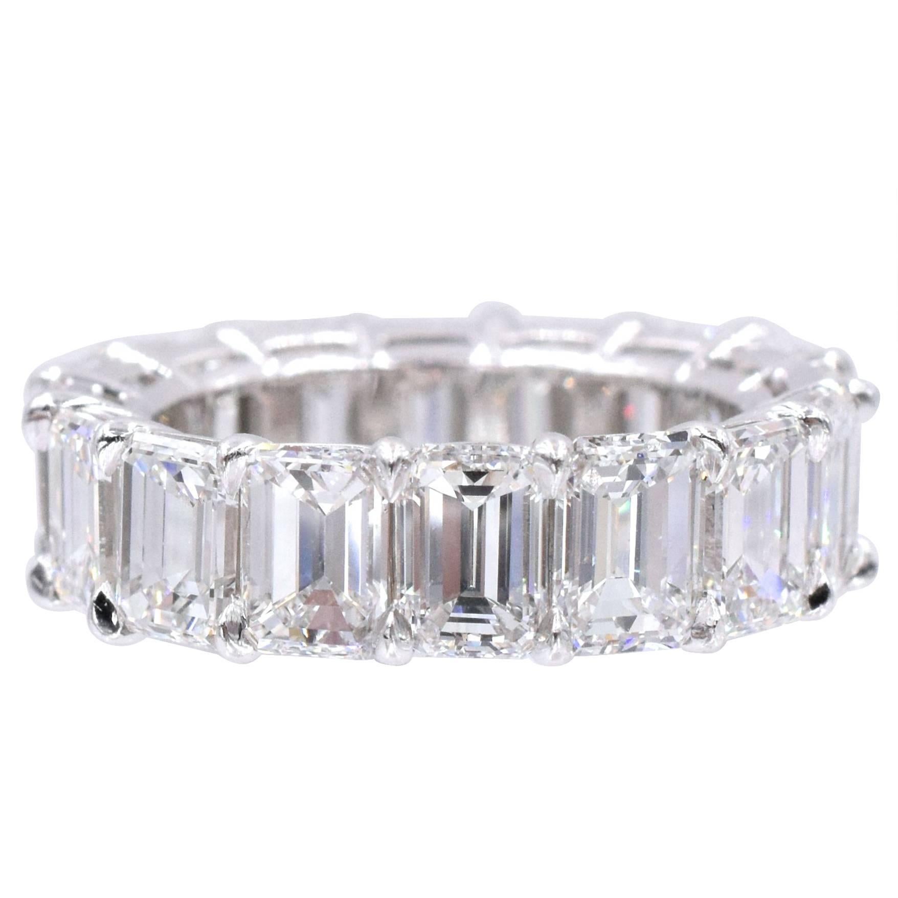 Nally 9.80 Carat Emerald Cut Diamonds Platinum Band Ring