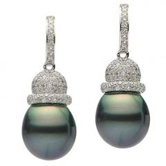 Tahitian Pearl Diamond Gold Drop Earrings 10