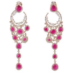 Long Sliced Ruby Diamond Gold Earrings 9