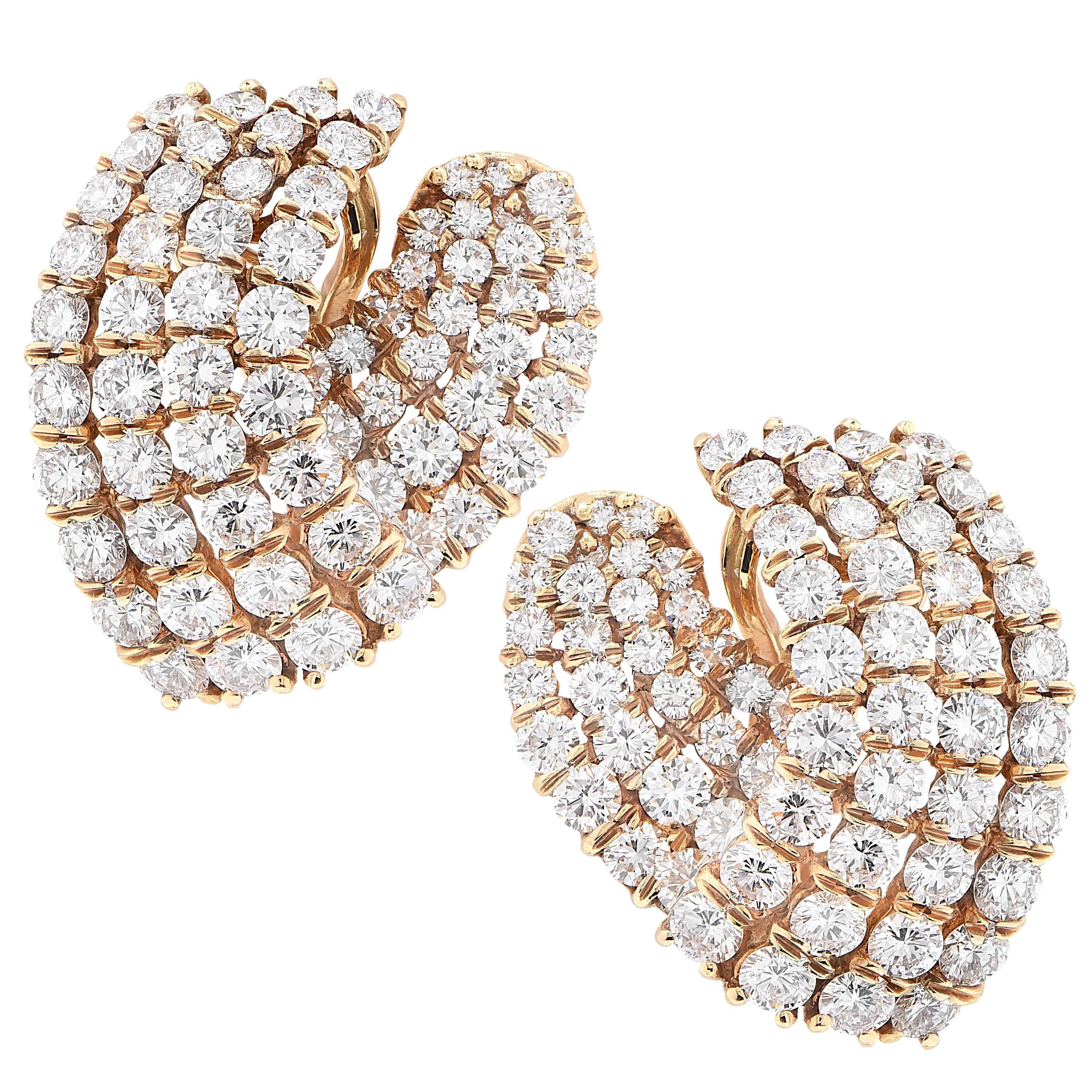 11 Carat Diamond V Shaped Yellow Gold Ear Clips For Sale