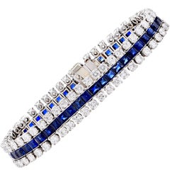 9 Karat Diamant Saphir Dreireihiges Weißgold-Armband