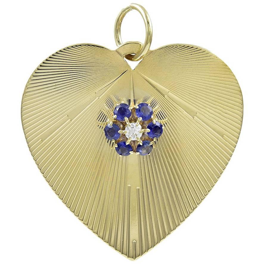 Large Tiffany & Co. Gold Sapphire Diamond Charm Pendant