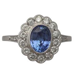 1960s 1.29 Carat Sapphire and Diamond Platinum Cocktail Ring 4