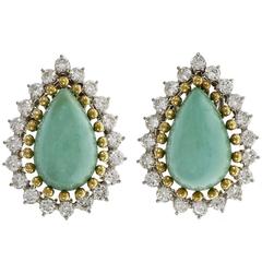 Natural Pear Turquoise Diamond Halo Gold Earrings 2