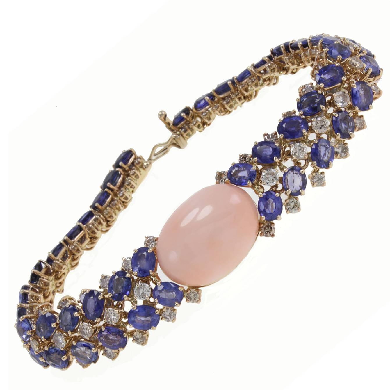 Diamond Sapphire Coral Retro Gold Bracelet