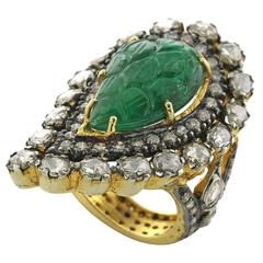 Paisley shaped carved Emerald Diamond Gold Ring 12