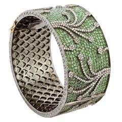 Tsavorite Diamond Gold Bangle Bracelet 12