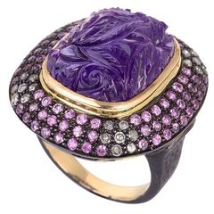 Carved Amethyst Cocktail Ring
