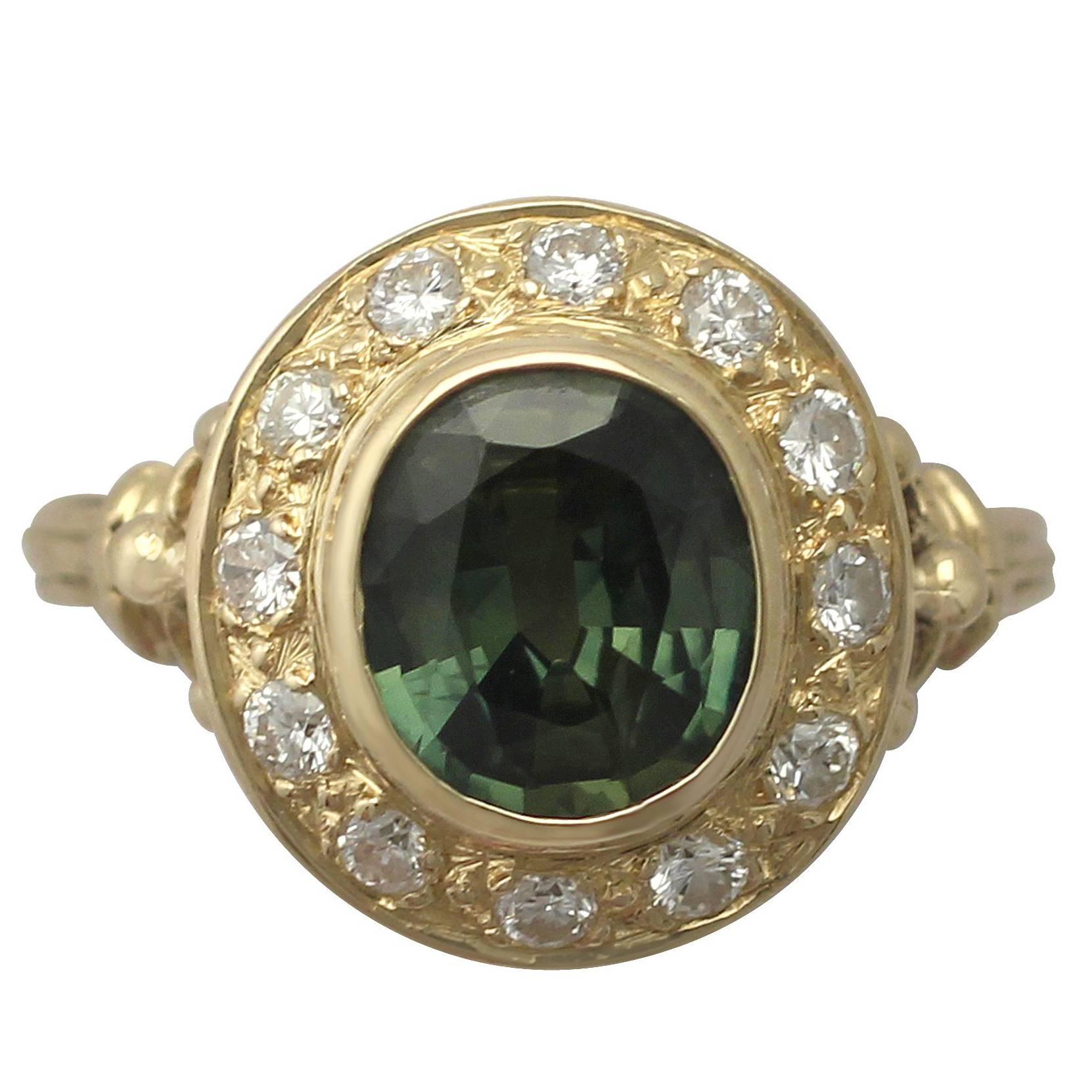 1970s 1.45 Carat Peridot and Diamond Yellow Gold Cocktail Ring 