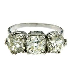 Antique Victorian Platinum 4.20 Carat Three stone Diamond Ring