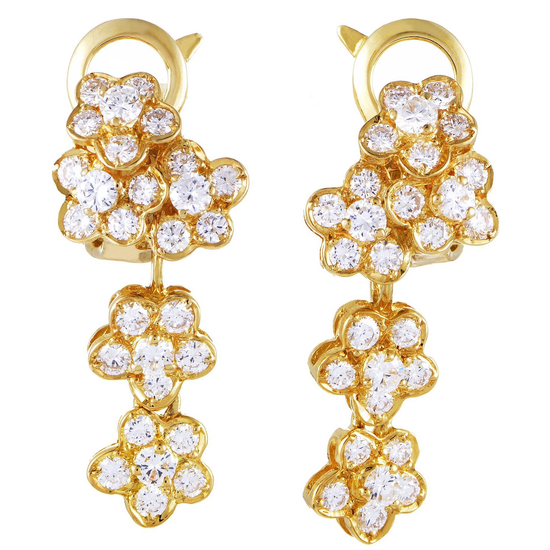 Van Cleef & Arpels Diamond Gold Flower Drop Earrings
