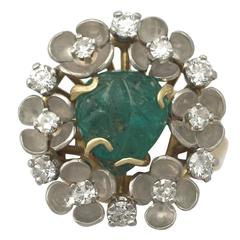 1920's 2.42 Carat Emerald Diamond Gold Cocktail Ring 6