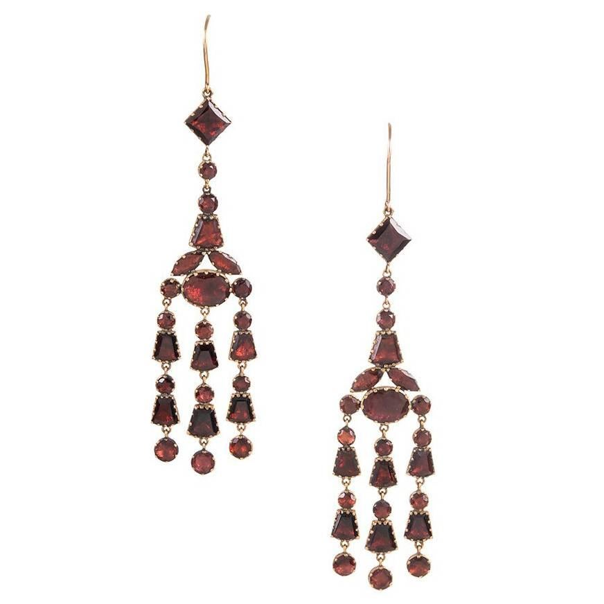 Georgian Garnet Gold Chandelier Earrings