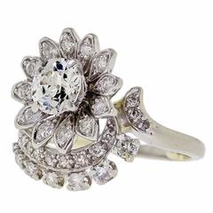 Vintage Diamond Platinum Cluster Cocktail Ring