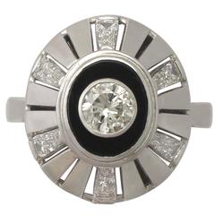 1950's Black Onyx 1.68 Carat Diamond White Gold Cocktail Ring 3