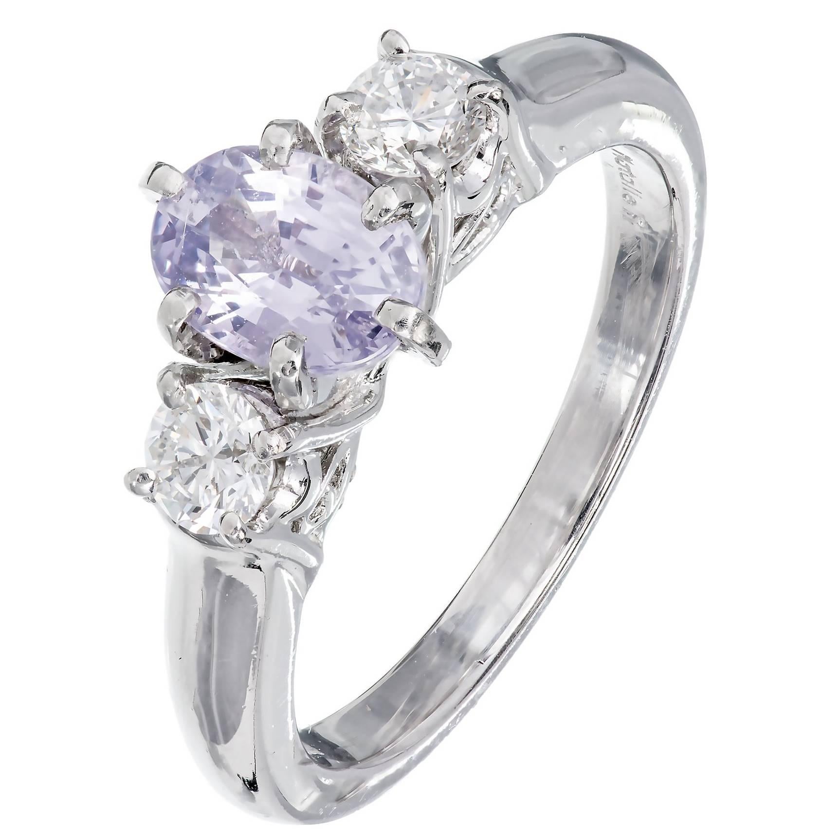 Natalie K Natural Purple Pink Sapphire Diamond Platinum Engagement Ring  