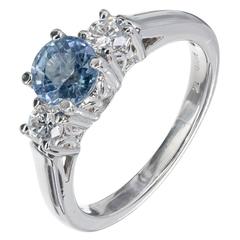 Natural Light Blue Sapphire Diamond Platinum Three Stone Engagement Ring 12