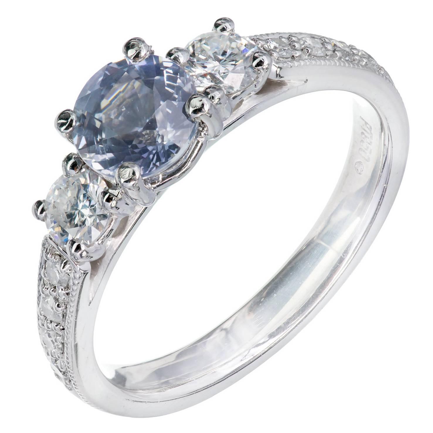 Peter Suchy Natural Sapphire Diamond Platinum Engagement Ring For Sale
