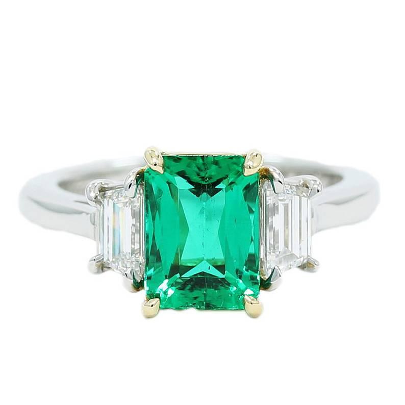 1.90 Carat AGL Emerald and Diamond Engagement Ring For Sale