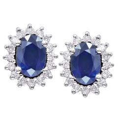 Oval Sapphire Diamond Gold Cluster Stud Earrings 4