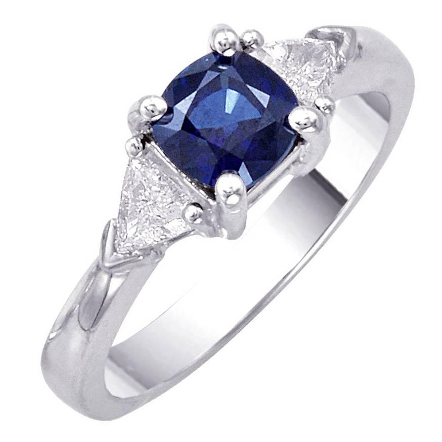 Trillion Diamonds Square Cushion Sapphire Ring 