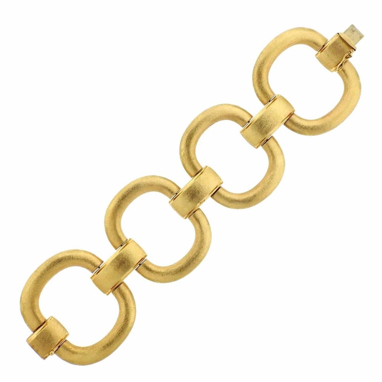 Large Italian Brushed Gold Link Bracelet