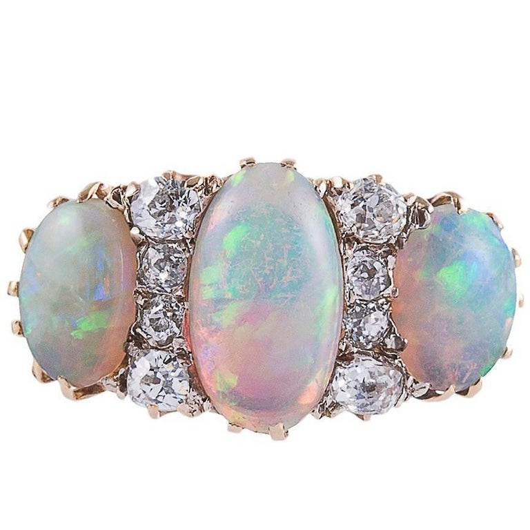 Victorian ThreeStone Opal Diamond Gold Ring at 1stDibs opal three