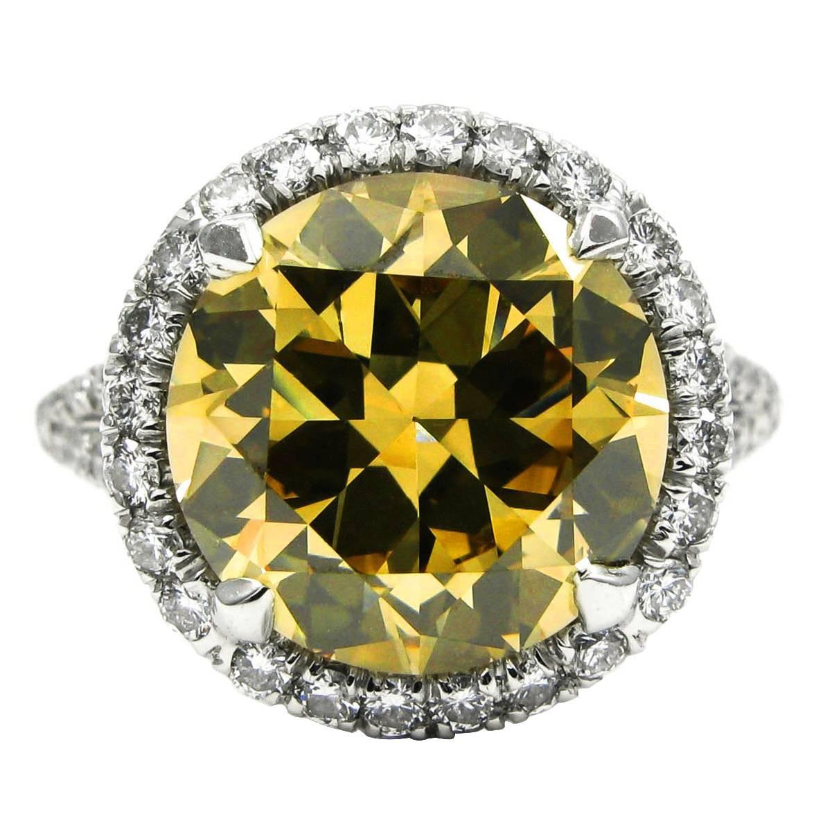 5.02 Carat GIA Fancy Brownish Yellow Diamond Platinum Frame Ring 