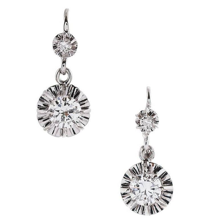 Antique Turn Of The Century French Double Diamond Gold Platinum Drop Antique Turn Of The Century French Double Diamond Gold Platinum Drop Earrings For
