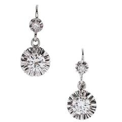 Antique Turn of the Century French Double Diamond gold Platinum Drop Earrings