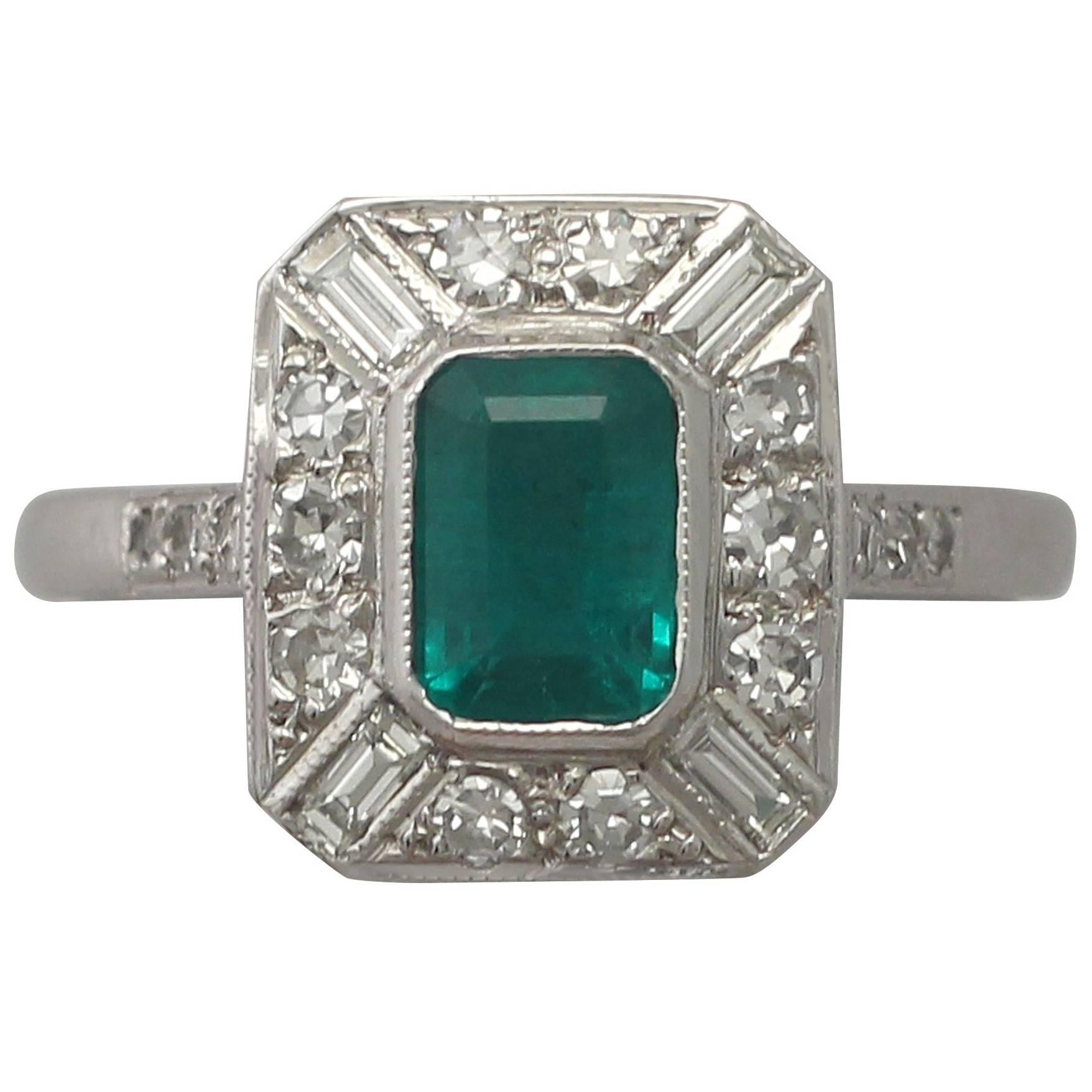 1940s Emerald and Diamond White Gold Cocktail Ring 