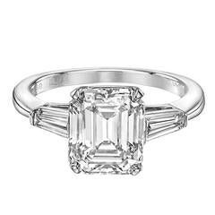 3.21 Carat GIA Emerald Cut Diamond Platinum Engagement Ring