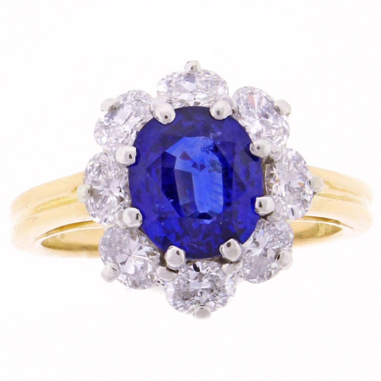 Oscar Heyman Oval sapphire Diamond Gold Platinum Cluster Ring